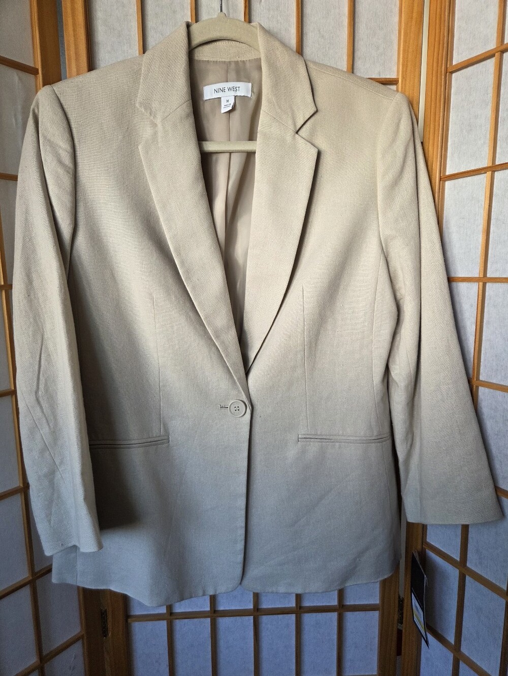 NWT WOMENS NINE WEST HIGH RISE BEIGE LINEN/VISCOSE MIX BLAZER SIZE MEDIUM